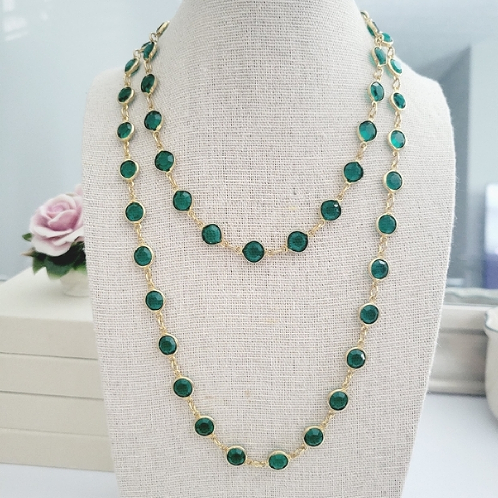Vintage Austrian Bezel Crystal Long Necklace